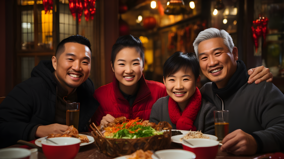 亚洲家庭团聚新年之夜摄影图片
