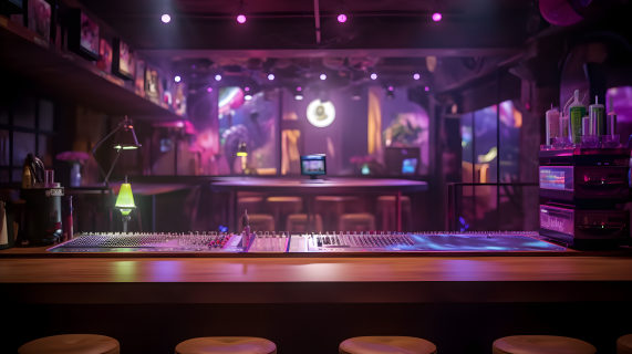 酒吧变幻紫色灯光摄影图片