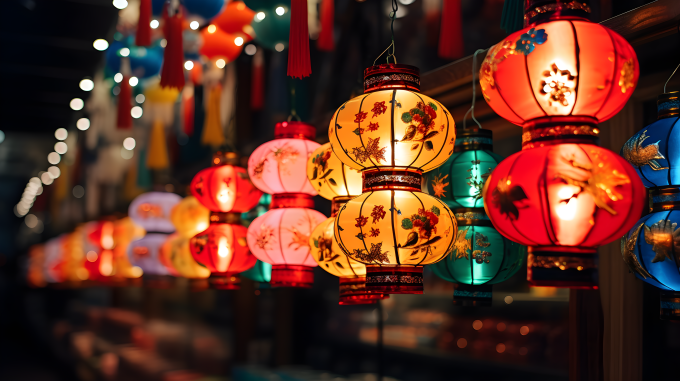 绚丽的圆形喜庆灯笼摄影图