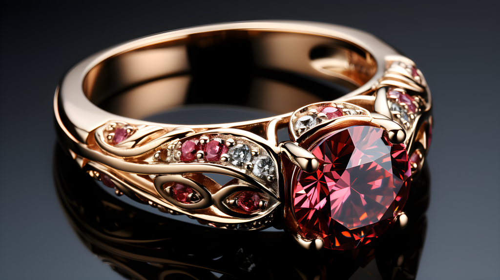 红色光影下的订婚钻戒摄影图版权图片下载