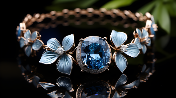 蓝色钻石花卉项链摄影图片