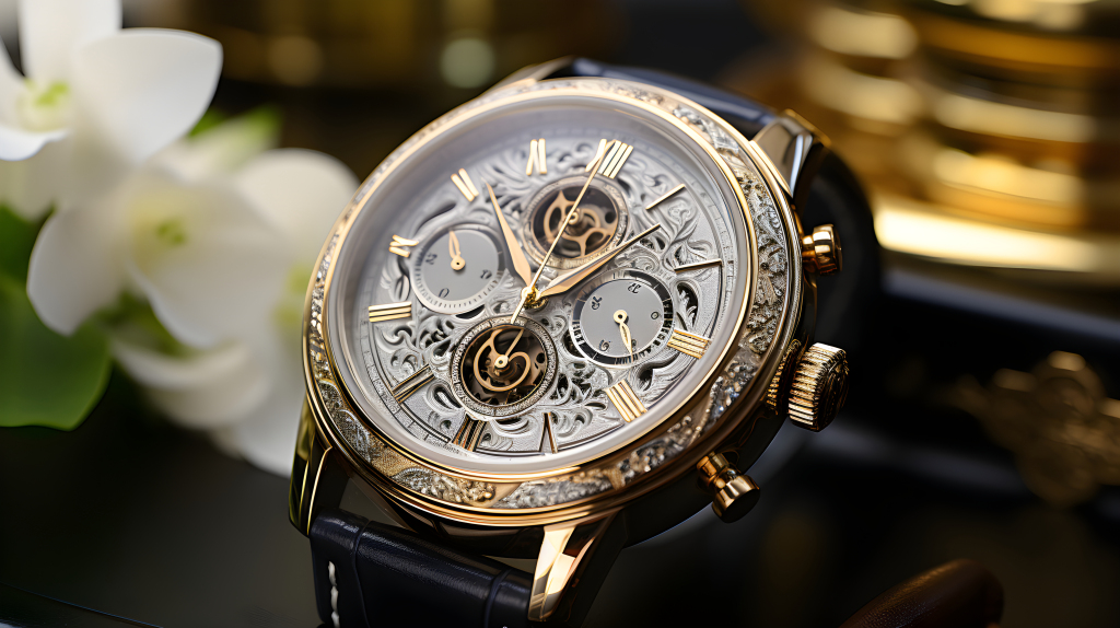 优雅白色男士腕表摄影图片