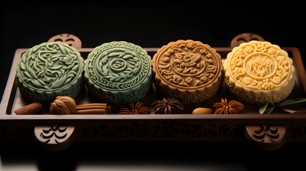 苏式自然图案的虎纹月饼蛋糕摄影图片