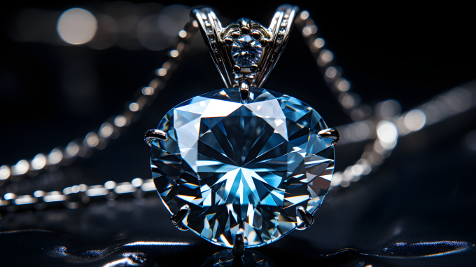 闪耀于黑背景的钻石吊坠摄影图片