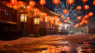 除夕夜的红灯笼摄影图