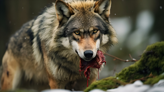 狼在森林中的狩猎摄影图片