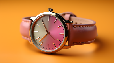 粉色皮革手表在多彩极简优雅风格的摄影图片