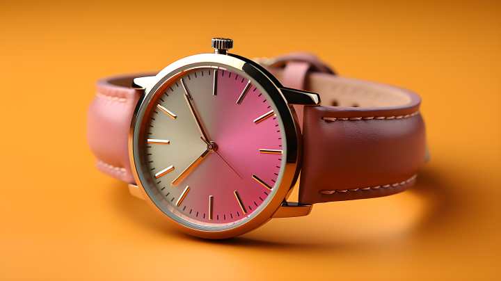 粉色皮革手表在多彩极简优雅风格的摄影版权图片下载
