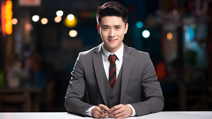 主持人穿着华丽的西装广播新闻摄影图片