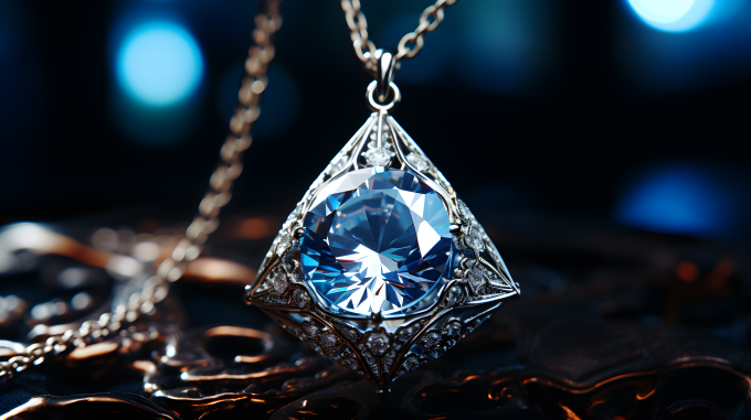 闪耀于黑暗中的钻石吊坠摄影图