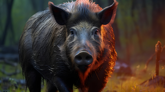 森林里的野猪摄影图片