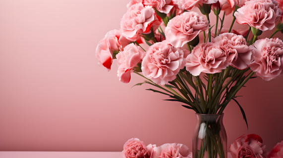 浪漫粉色背景上的康乃馨摄影图