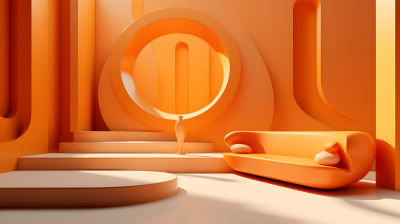 真实抽象橙色房间3D渲染模型高清图