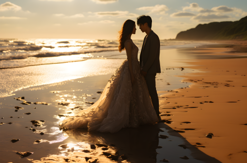 婚纱礼服沙滩摄影图片