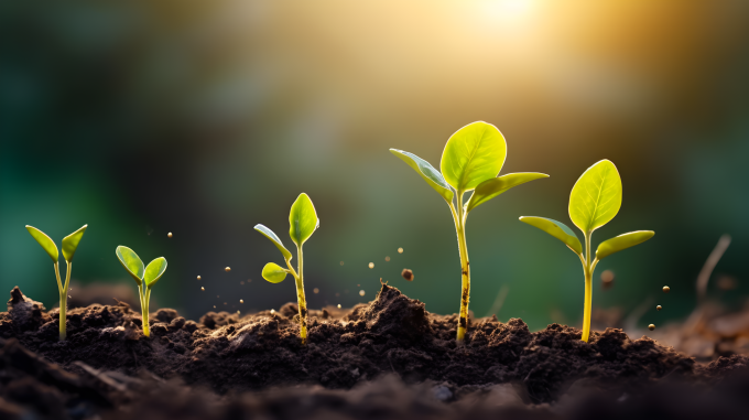 黑土上绽放的小芽摄影图片