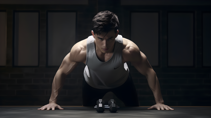 肌肉男俯卧撑摄影图
