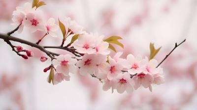 粉白花朵的枝条摄影图片