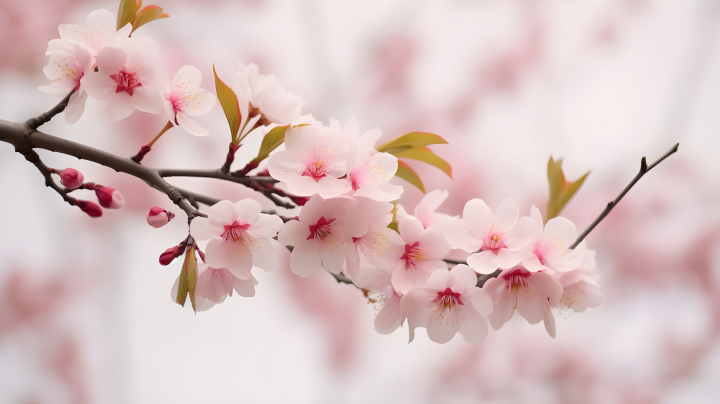 粉白花朵的枝条摄影版权图片下载