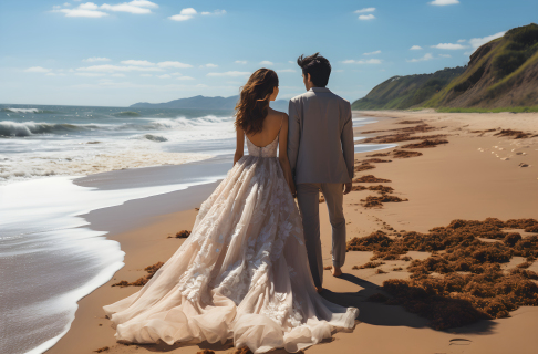 海滩上的婚纱照