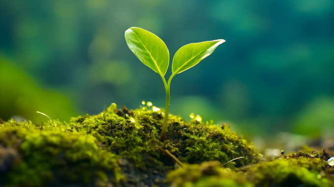 苔藓上的植物小芽生动逼真摄影图片