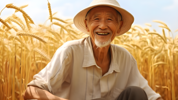 中国农田老人微笑摄影图片