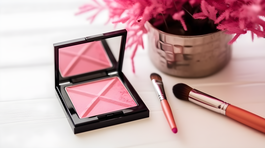 真实风格粉色腮红化妆刷摄影图片