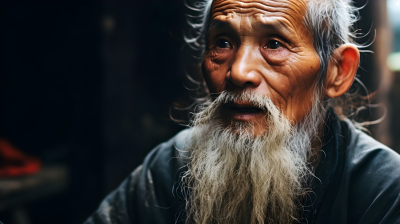 中国白胡子老人摄影图片