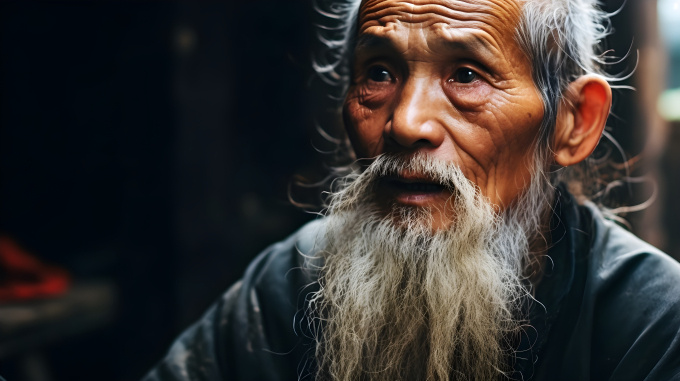 中国白胡子老人摄影图片