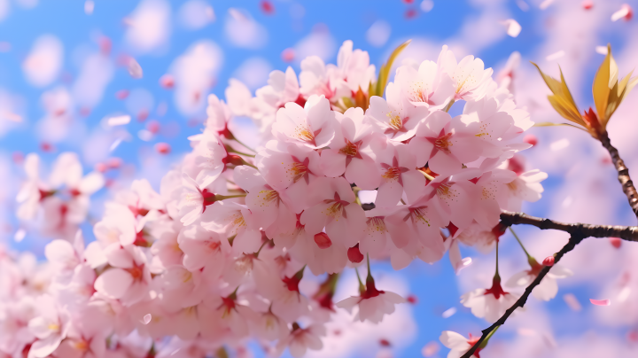 风中盛开的粉色樱花摄影图版权图片下载