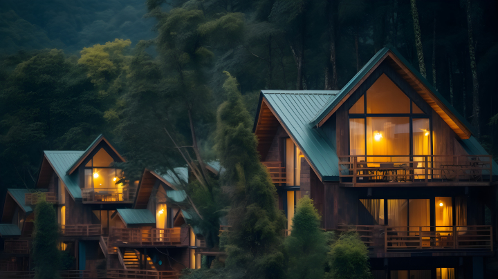 森林小屋风格的家庭旅馆摄影版权图片下载