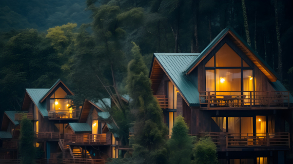森林小屋风格的家庭旅馆摄影图片