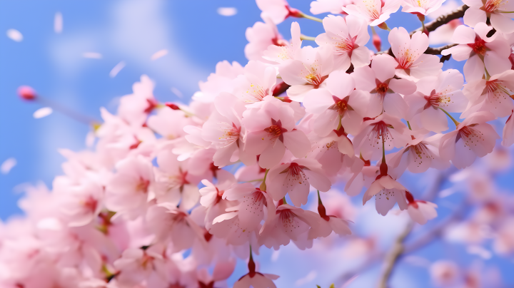 风中盛开的粉色樱花版权图片下载