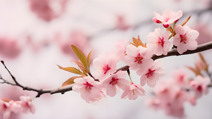 一枝唯美的粉色樱花摄影版权图片下载