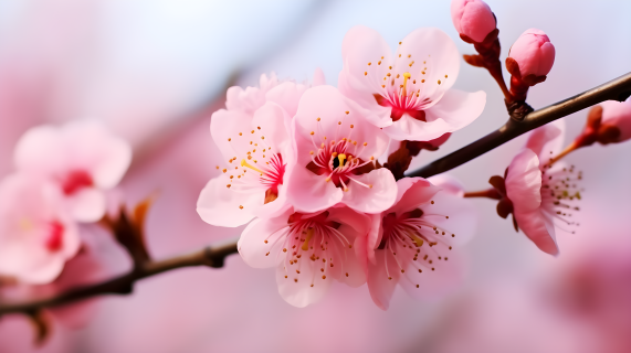 含苞待放的粉色樱花摄影图