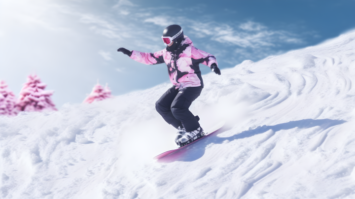 粉黑雪山滑雪者摄影版权图片下载