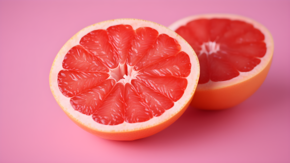 粉色背景上的柚子切片摄影图片