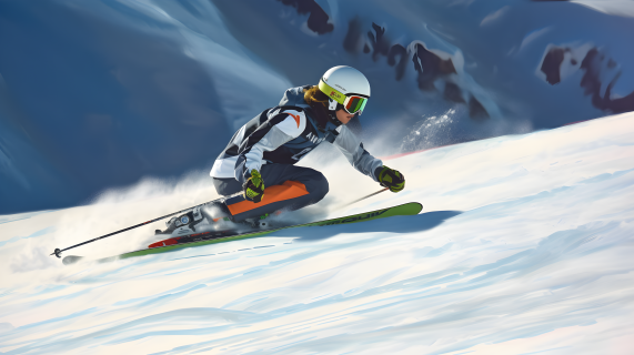 滑雪场白衣女子滑雪摄影图