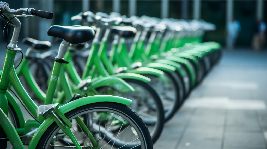 绿色自行车行摄影图