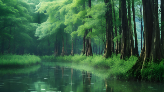 中国传统风格的绿色森林摄影图