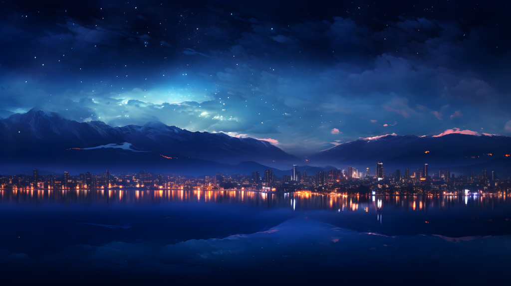 湖光山色，城市下的银河灯光