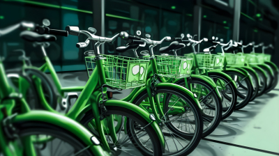 绿色自行车排列摄影图