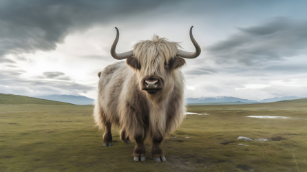 雾中成年牦牛摄影图