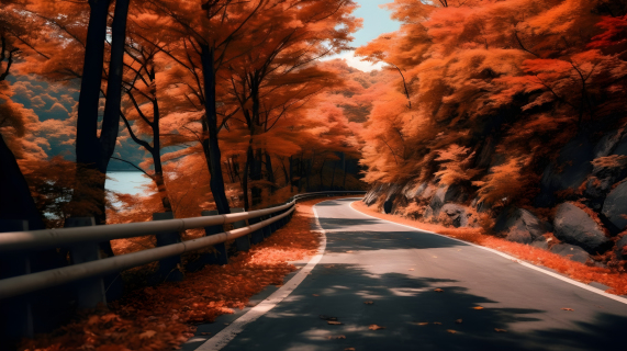 秋季红枫林空旷小径摄影图