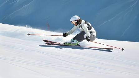 白衣女子滑雪摄影图片