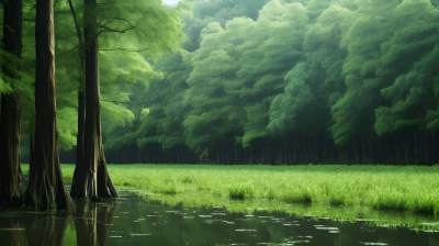 绿野竹林草水幽泉传统中国风摄影图