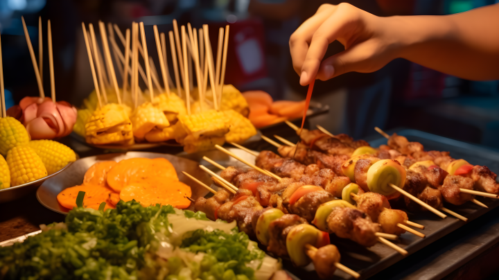 泰国美食节的串烧摄影版权图片下载