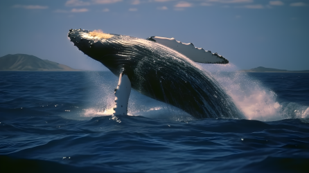 海上惊现飞跃的鲸鱼摄影图片