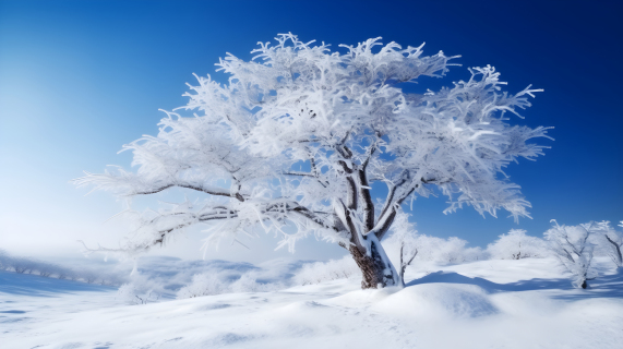 北方中国雪景冬日飘雪的树木摄影图
