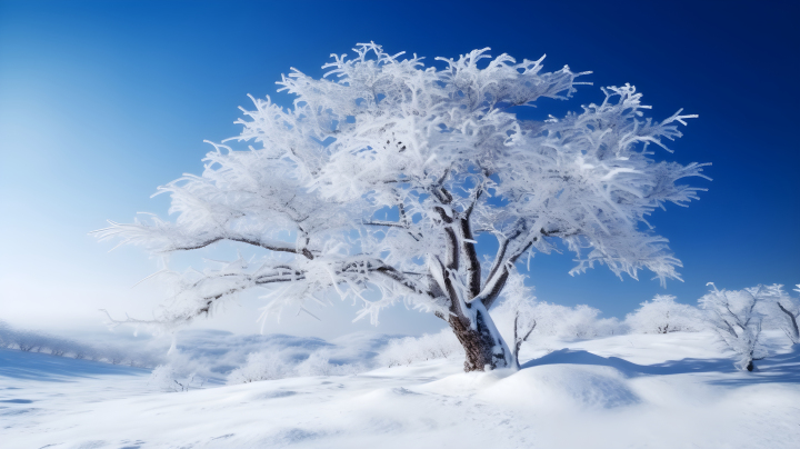 北方中国雪景冬日飘雪的树木摄影图版权图片下载