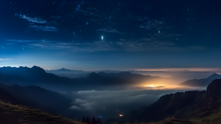 夜空星辰山上摄影图